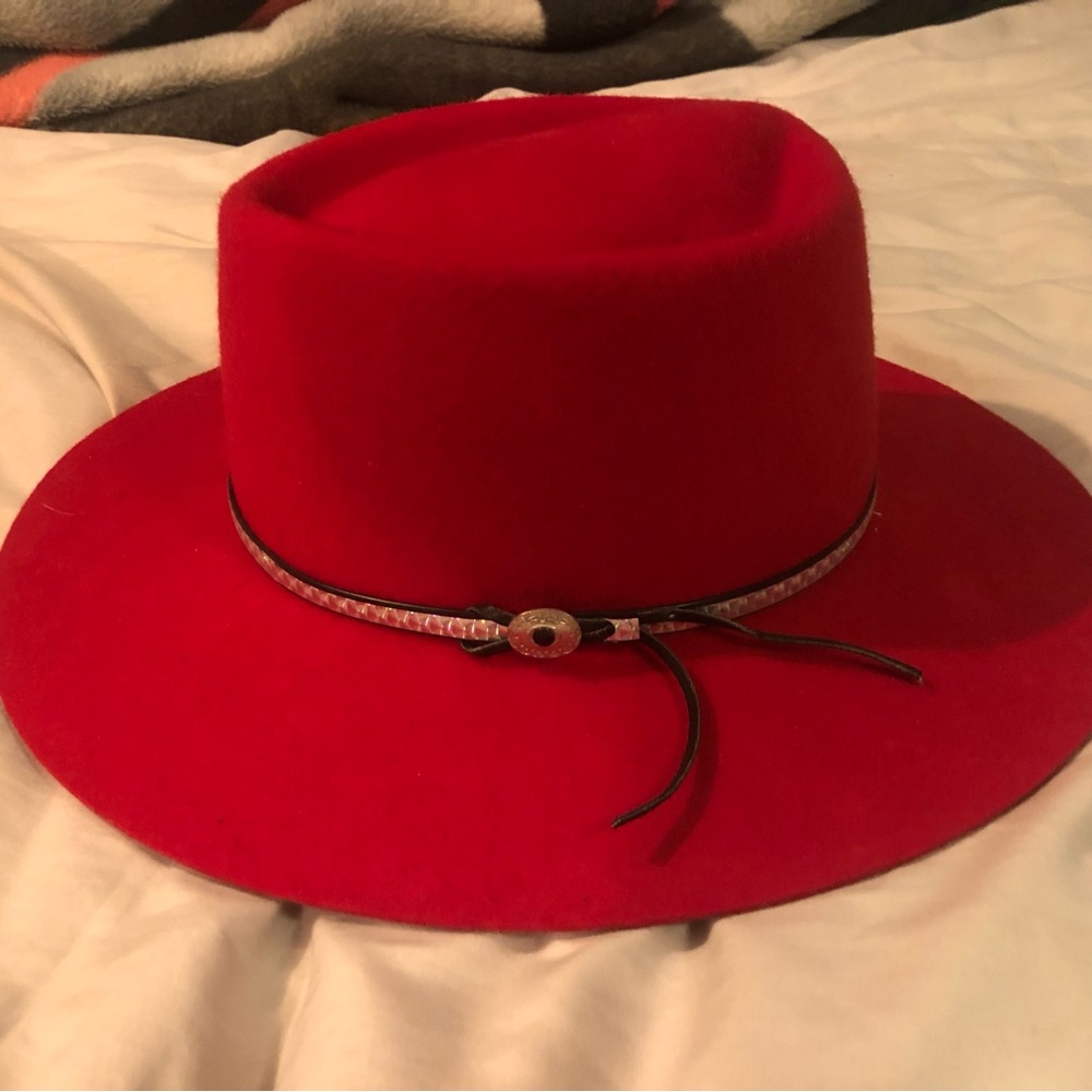 Red Wide-Brimmed Fedora Hat